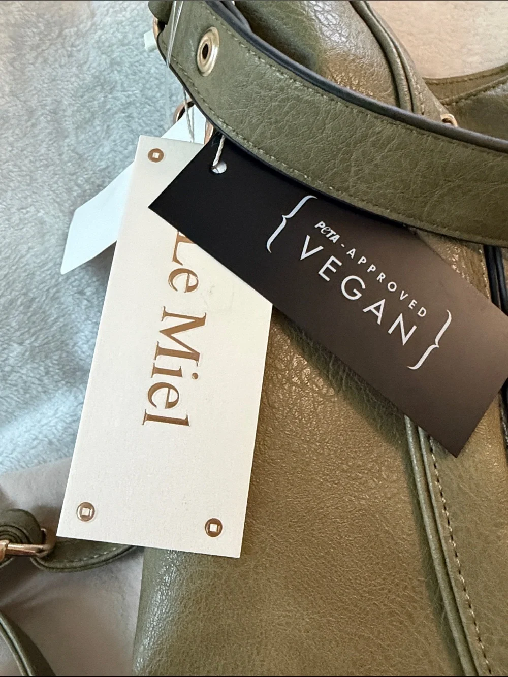Le Mila NWT Olive Green Vegan Leather Hobo Bag with Front Zip Pocket